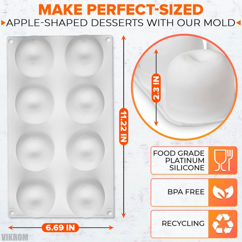 VIKROM 8 Cavity Apple Silicone Mold - 11.22x6.69x2.3" Apple Mold for Baking, Mousse, Pastry, Jelly, Ice Cream, DIY Soap & Candles, Non-Stick Flexible Silicone, Oven & Microwave Safe Great Valentines Day Gift - Image 2